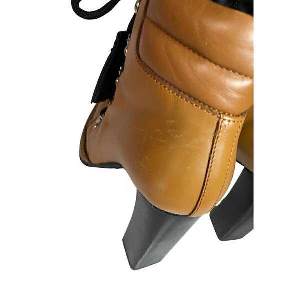 Tods Lace Up Tasseled Leather Ankle Boots 36.5 Brown Black Leather Laces 4" heel - Picture 9 of 16